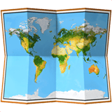 A folded world map emoji displaying continents and oceans in blue, green, and yellow tones.